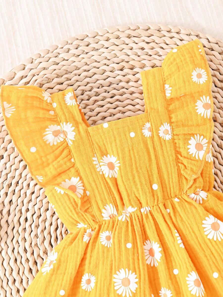 Baby Daisy Print Ruffled Hem Dress for Cute Summer Daily Wear