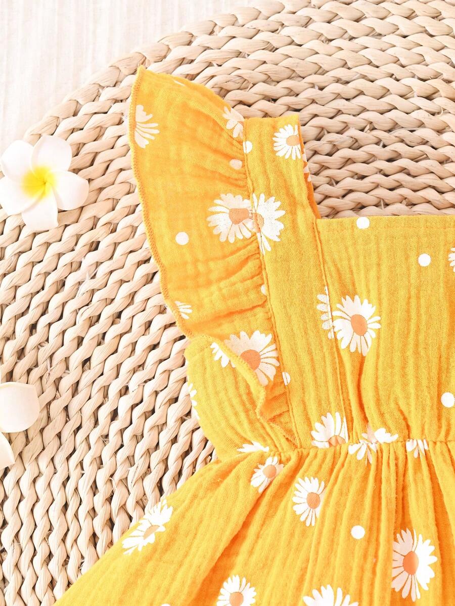 Baby Daisy Print Ruffled Hem Dress for Cute Summer Daily Wear