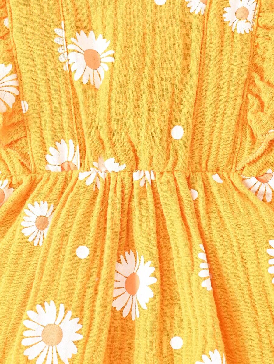 Baby Daisy Print Ruffled Hem Dress for Cute Summer Daily Wear