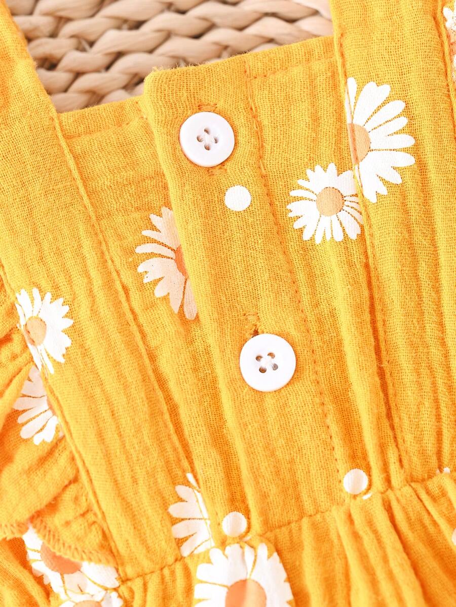 Baby Daisy Print Ruffled Hem Dress for Cute Summer Daily Wear