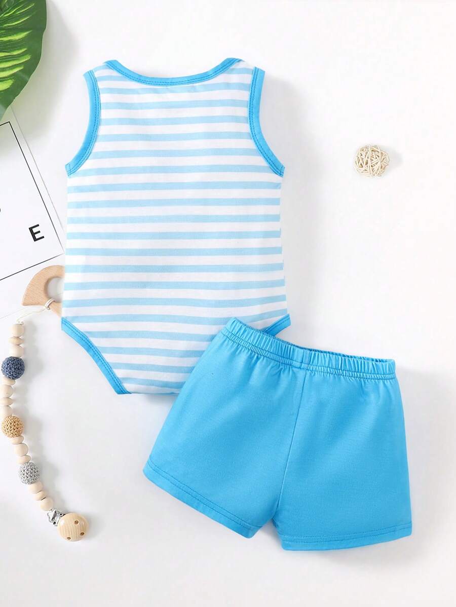 Baby Boy 2-Piece Stripe Printed Clothes Set - Casual Spring Summer Sun Outfit