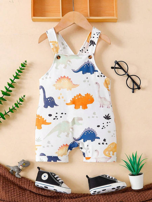 Baby Boy Dinosaur Print Overall Shorts Casual Spring Summer Outfit
