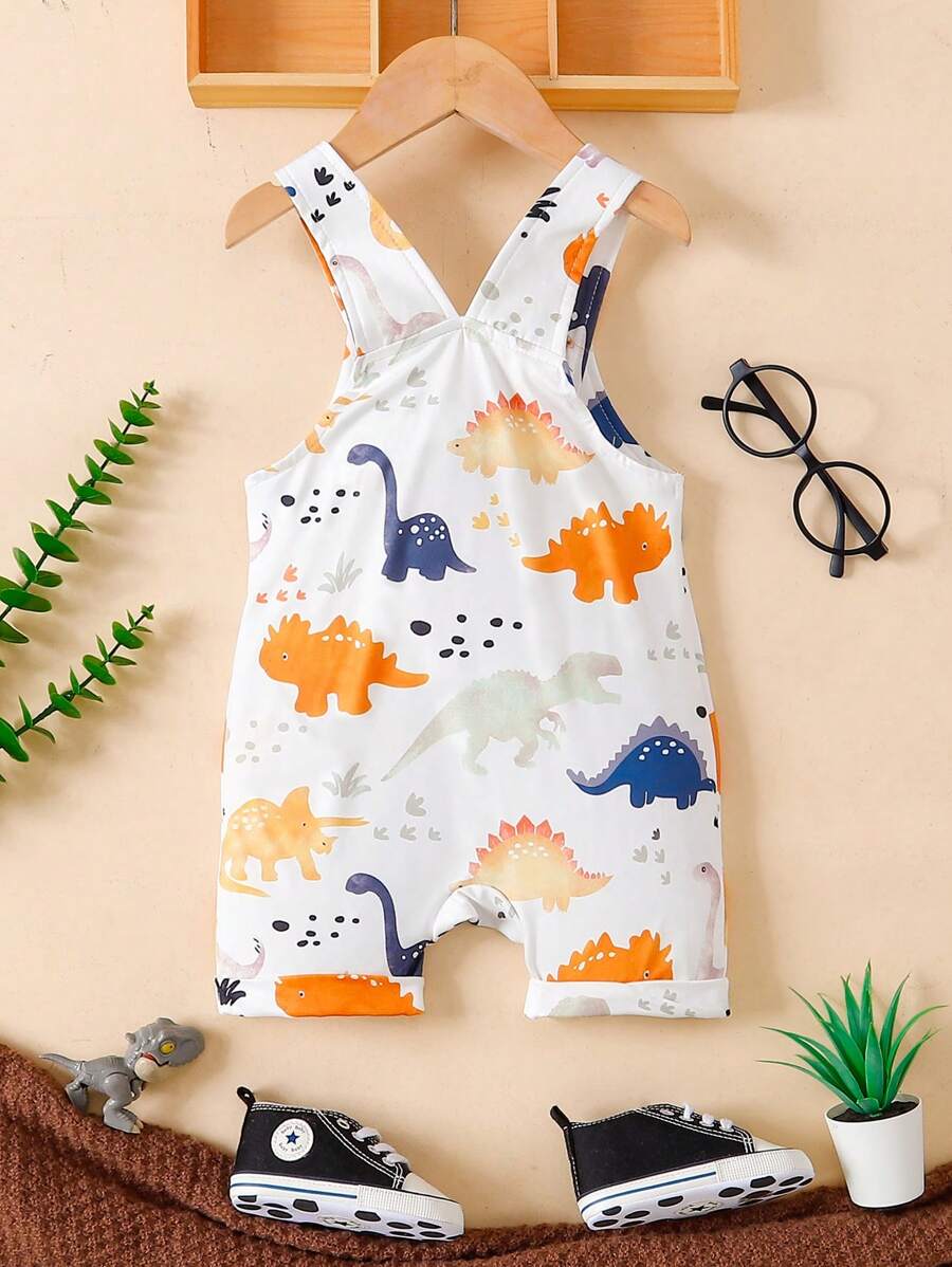 Baby Boy Dinosaur Print Overall Shorts Casual Spring Summer Outfit