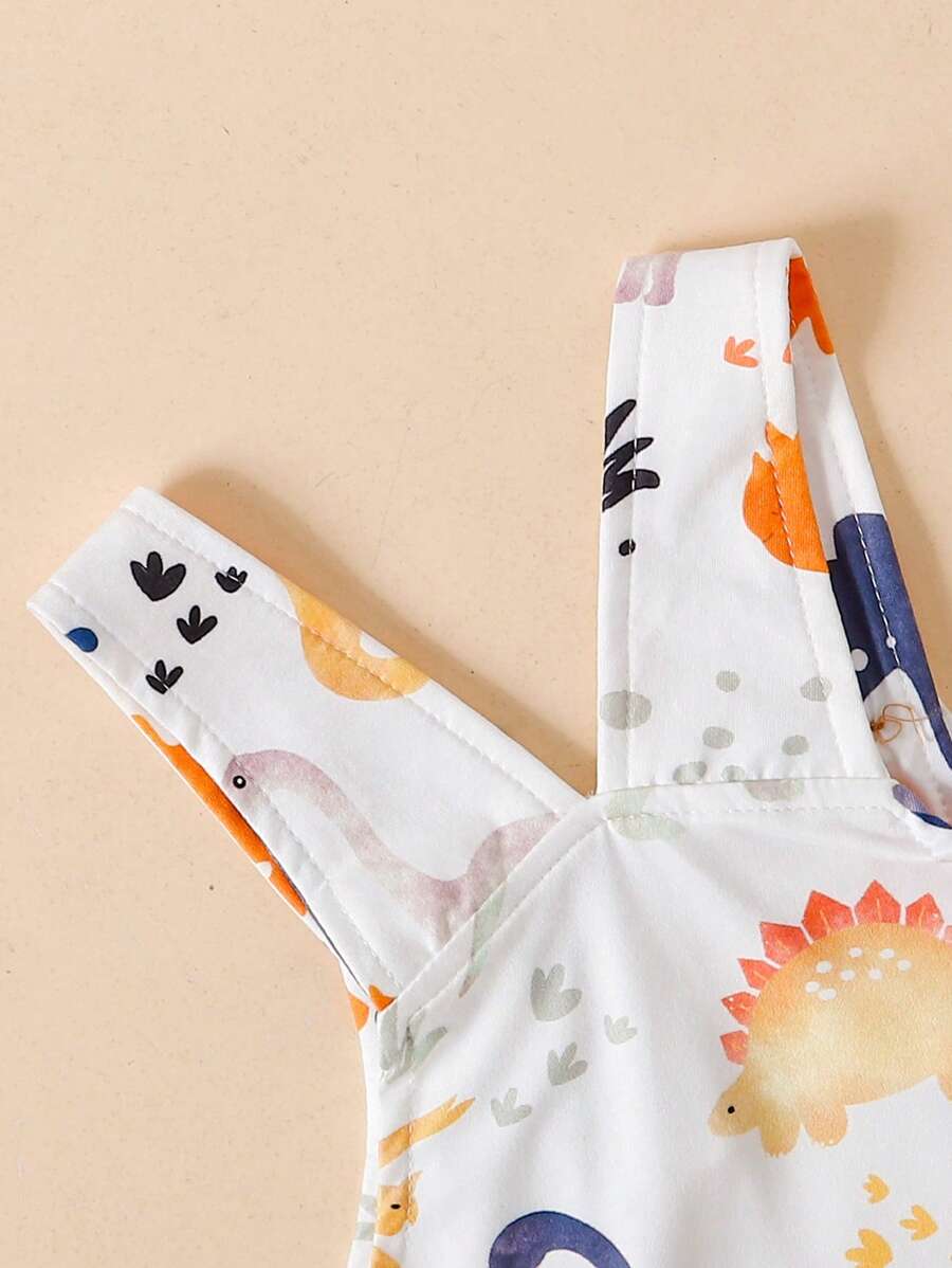 Baby Boy Dinosaur Print Overall Shorts Casual Spring Summer Outfit