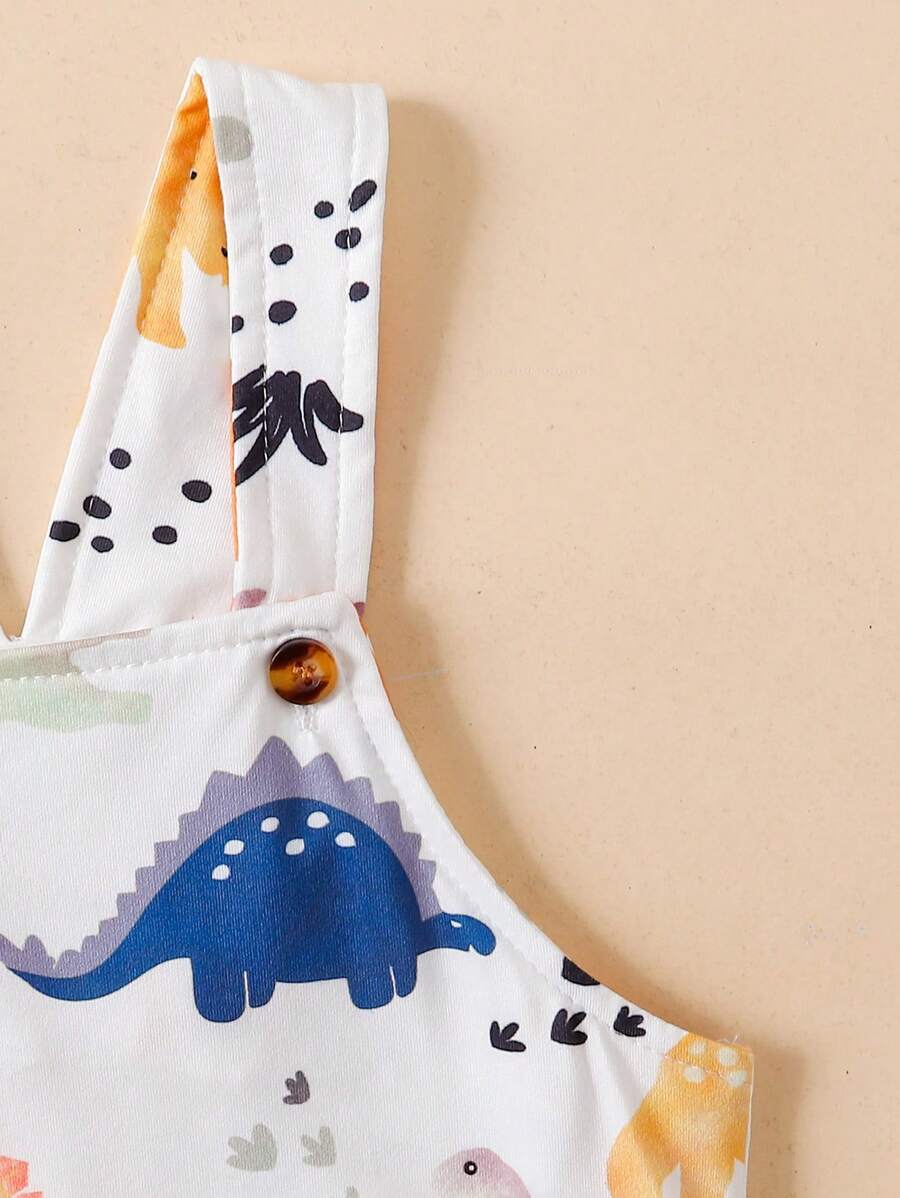 Baby Boy Dinosaur Print Overall Shorts Casual Spring Summer Outfit