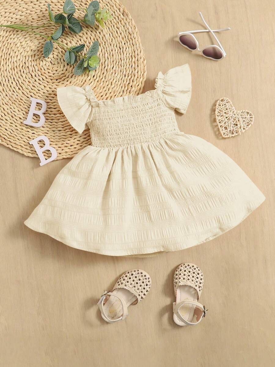 Baby Girl Butterfly Sleeve Square Neck Dress Cute Summer Casual Outfit
