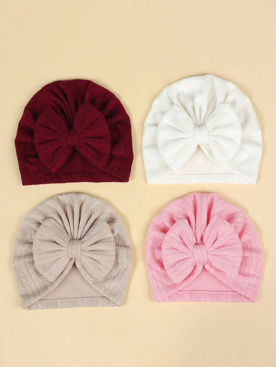 4pcs/Set Knotted Bow Baby Hat for Cute Infant and Toddler Daily Wear