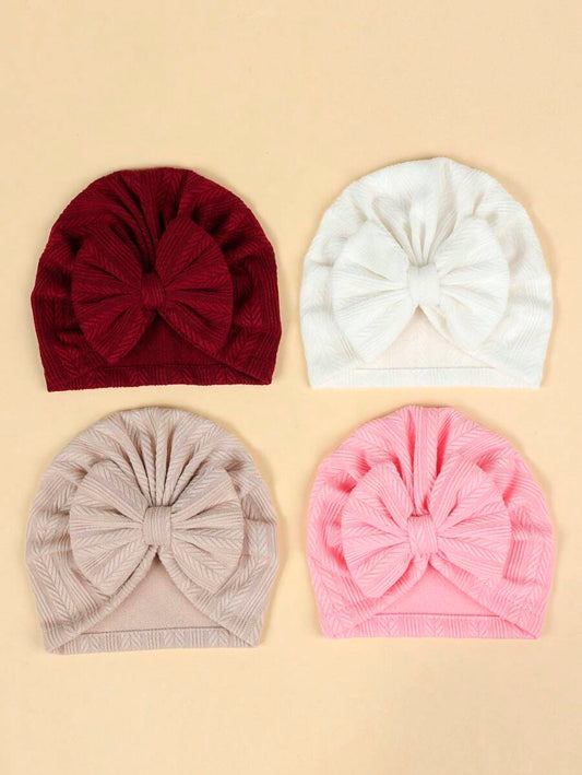 4pcs/Set Knotted Bow Baby Hat for Cute Infant and Toddler Daily Wear