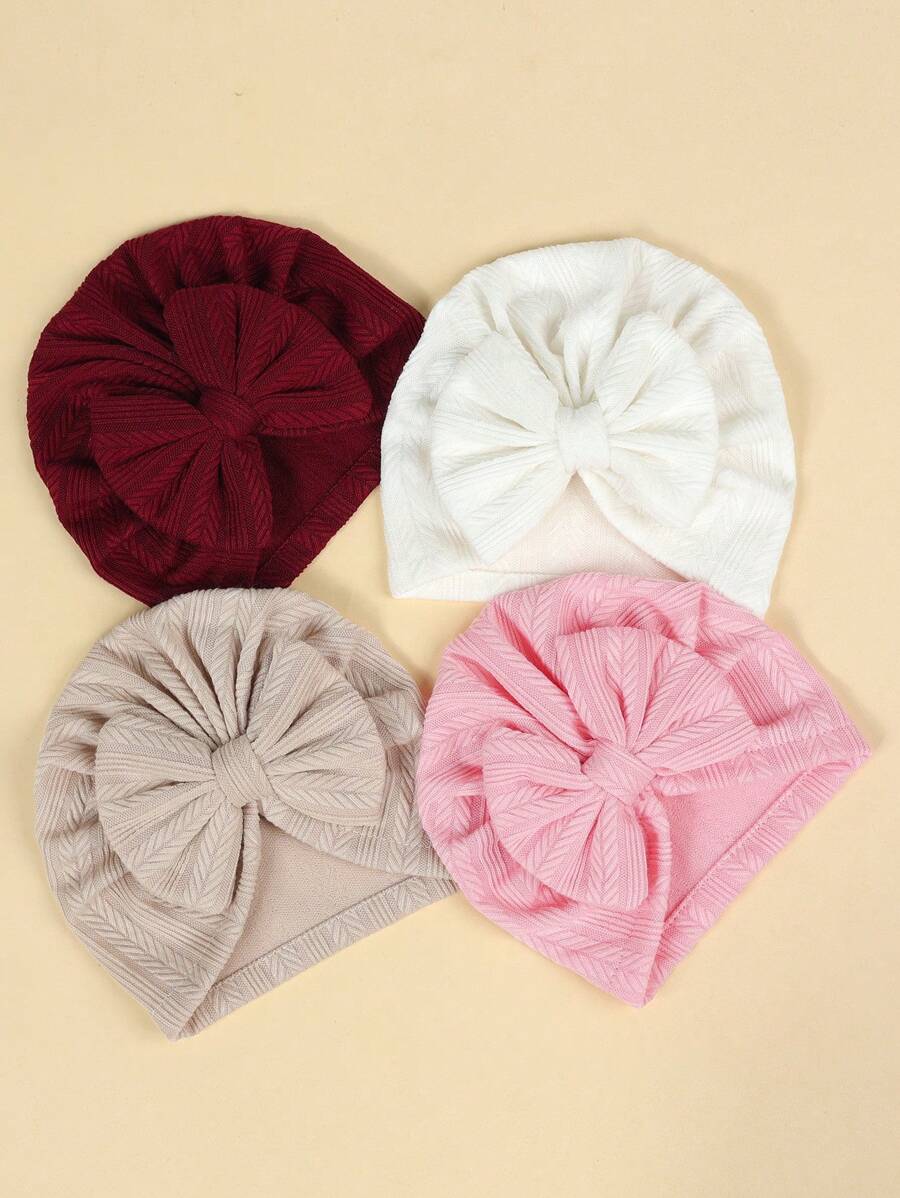 4pcs/Set Knotted Bow Baby Hat for Cute Infant and Toddler Daily Wear