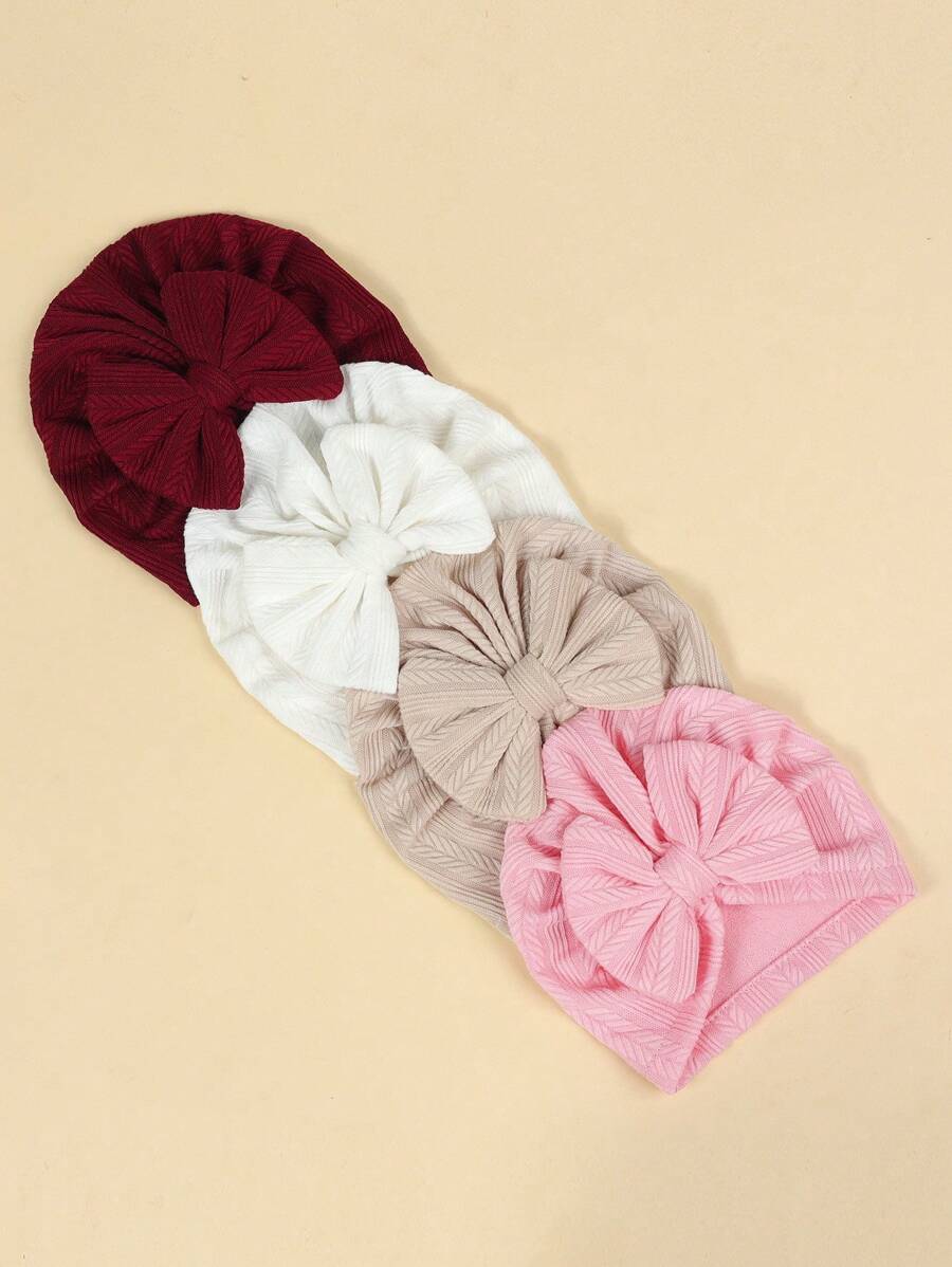 4pcs/Set Knotted Bow Baby Hat for Cute Infant and Toddler Daily Wear