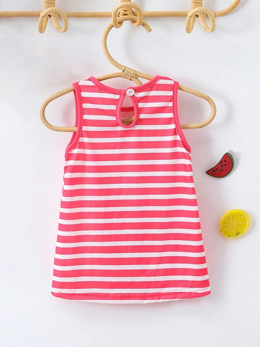 Baby Girl Striped Spliced Ruffle Trim Sleeveless Summer Casual Dress
