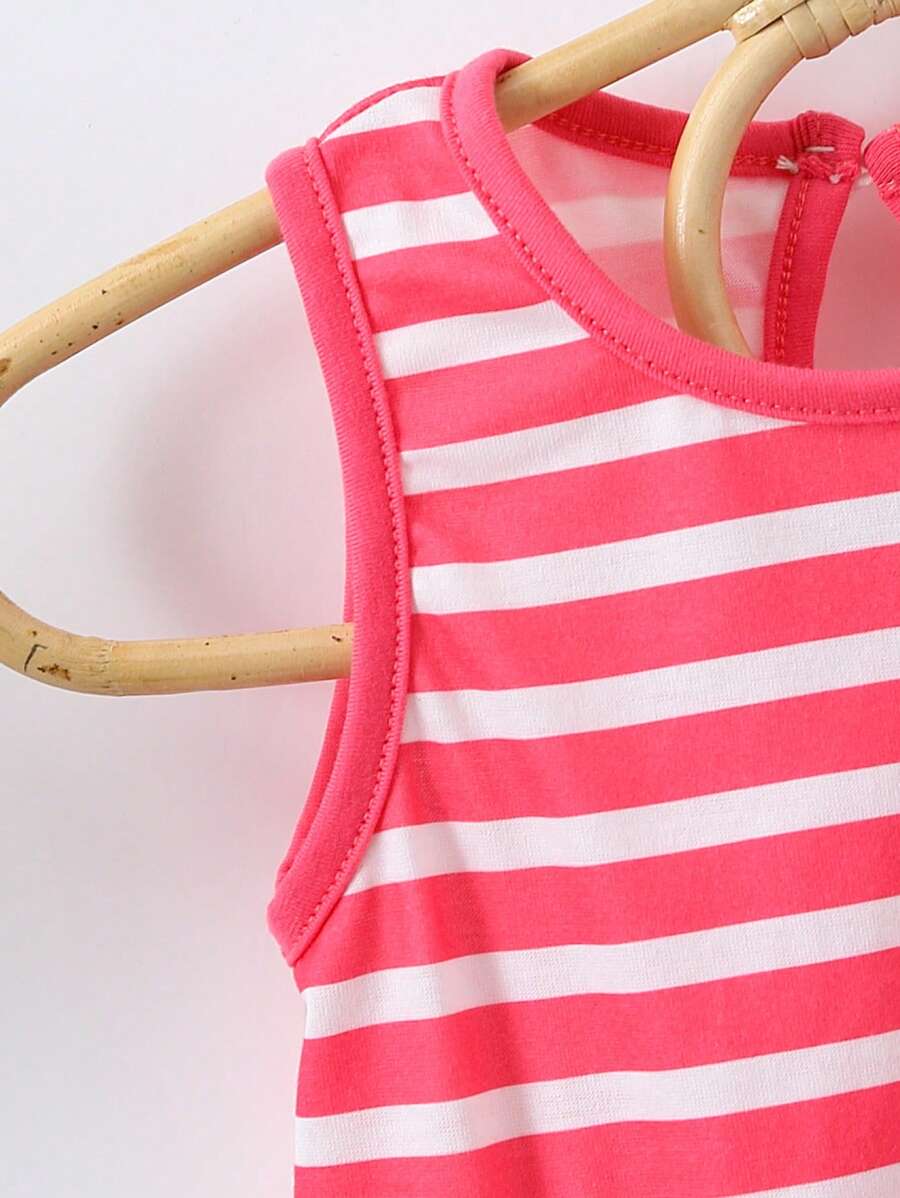 Baby Girl Striped Spliced Ruffle Trim Sleeveless Summer Casual Dress