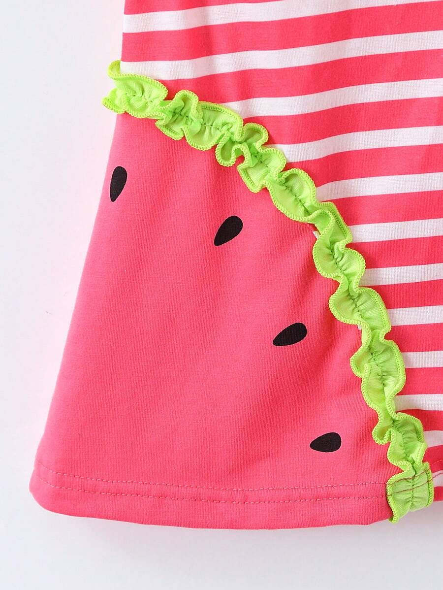 Baby Girl Striped Spliced Ruffle Trim Sleeveless Summer Casual Dress