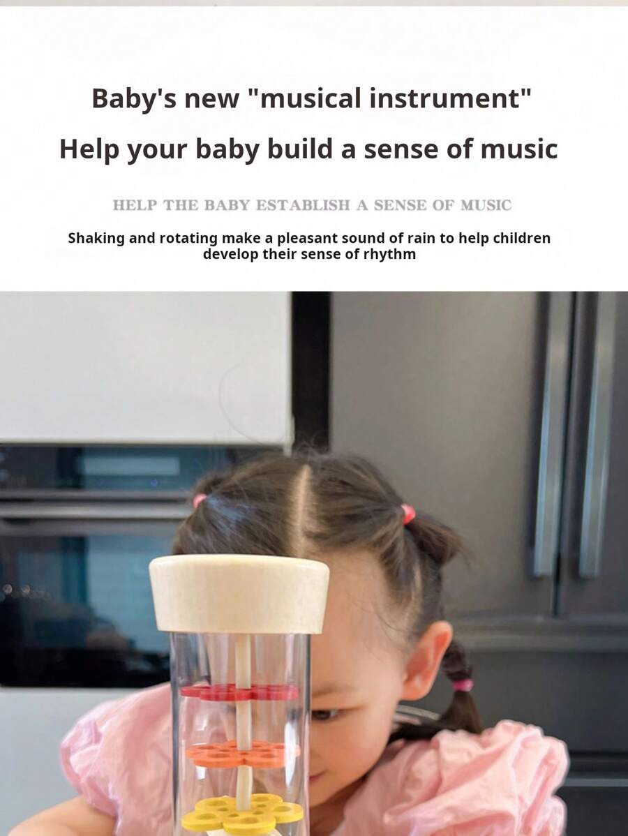 Wooden Rain Stick Montessori Rattle Toy for Baby Sensory Learning and Musical Play