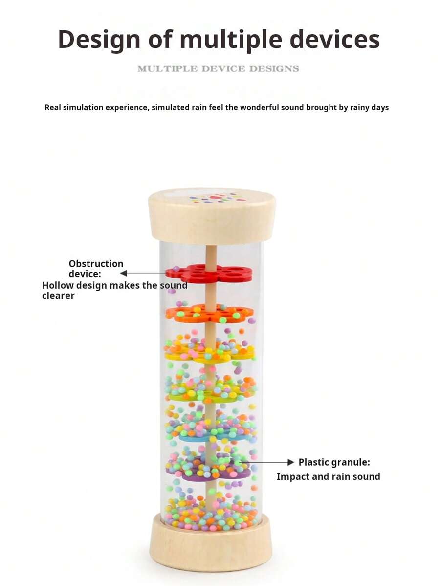 Wooden Rain Stick Montessori Rattle Toy for Baby Sensory Learning and Musical Play