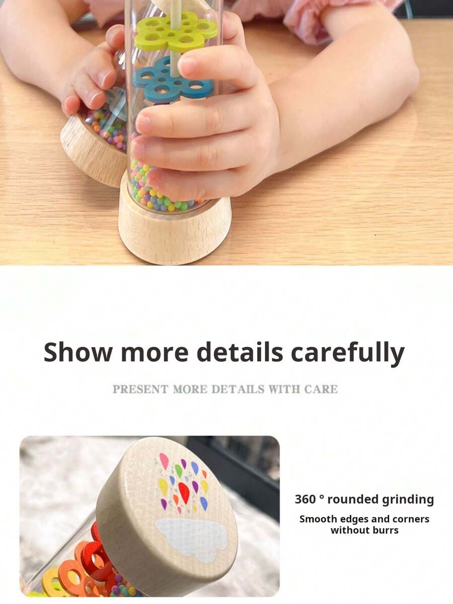 Wooden Rain Stick Montessori Rattle Toy for Baby Sensory Learning and Musical Play