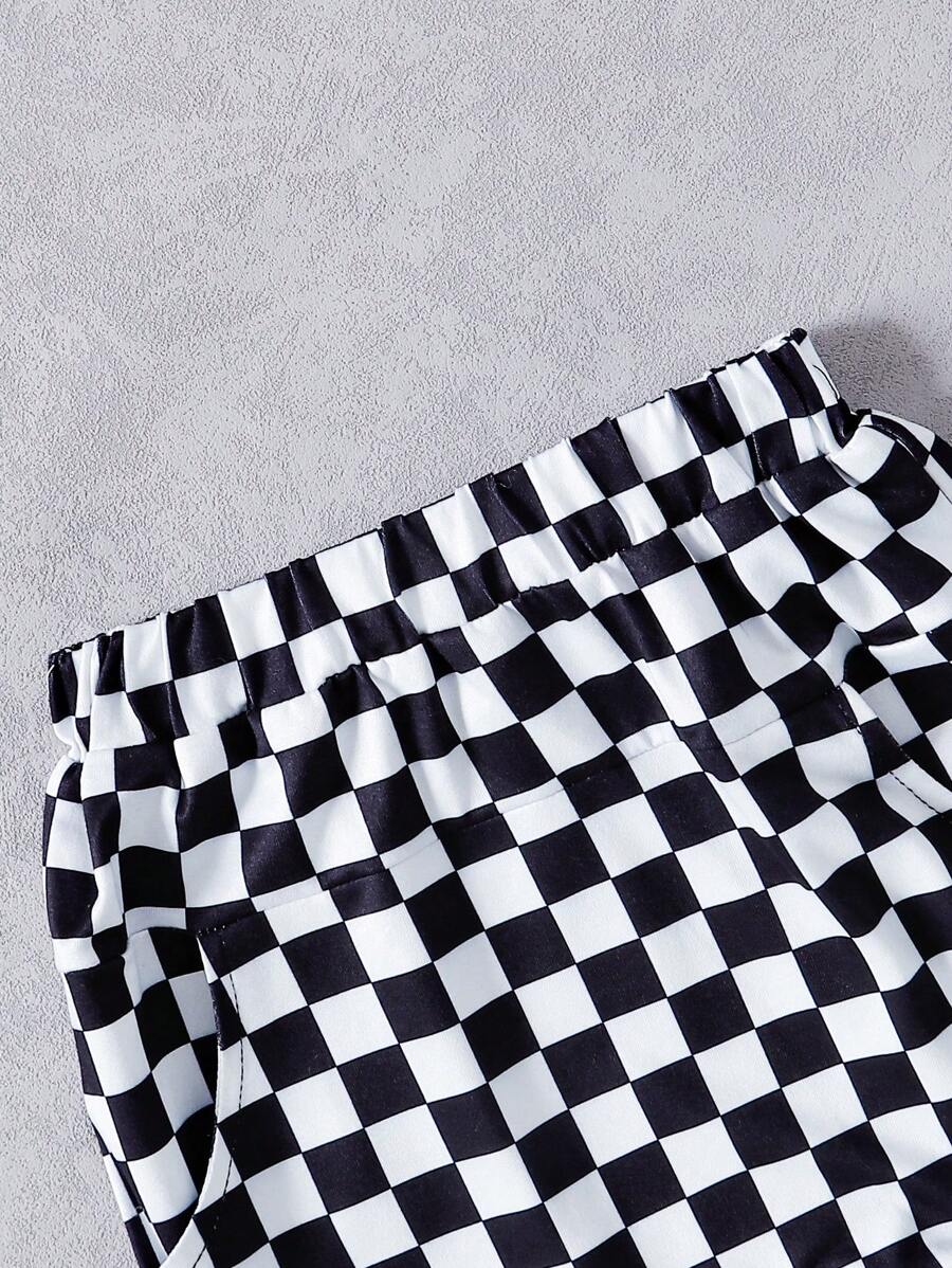 Simple Fashionable Baby Boy Summer Outfit: Pocket Tee and Plaid Shorts