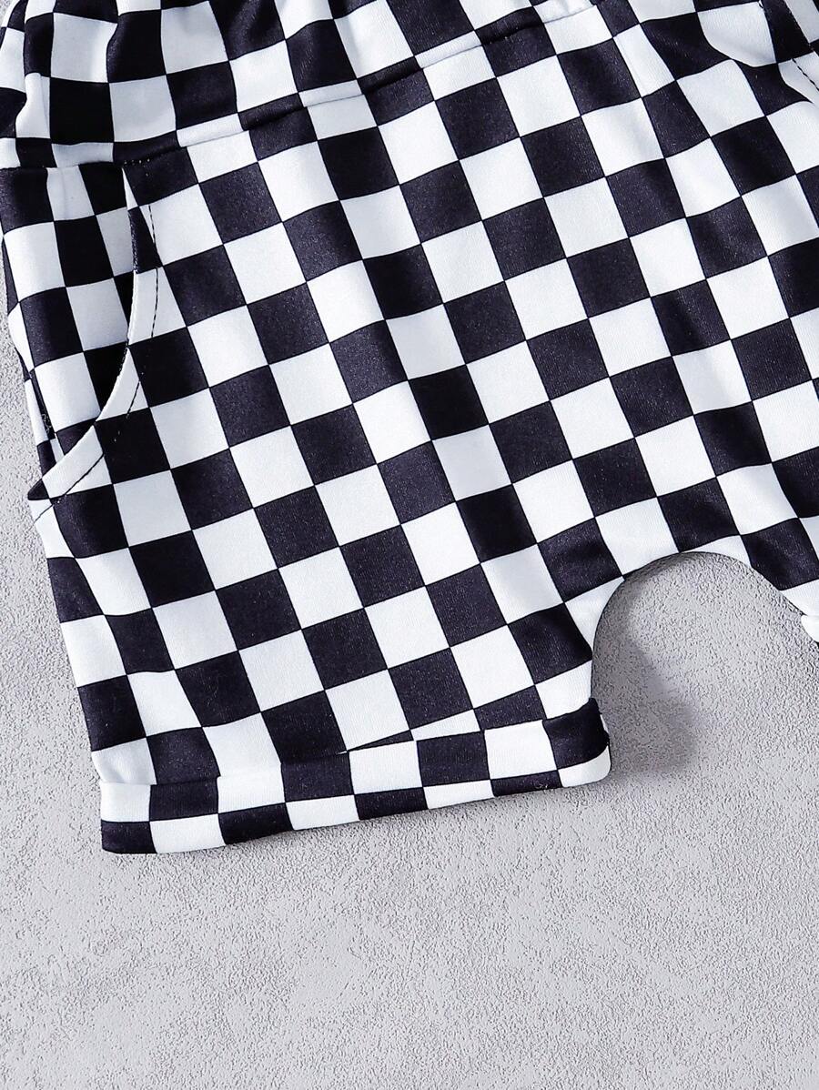 Simple Fashionable Baby Boy Summer Outfit: Pocket Tee and Plaid Shorts