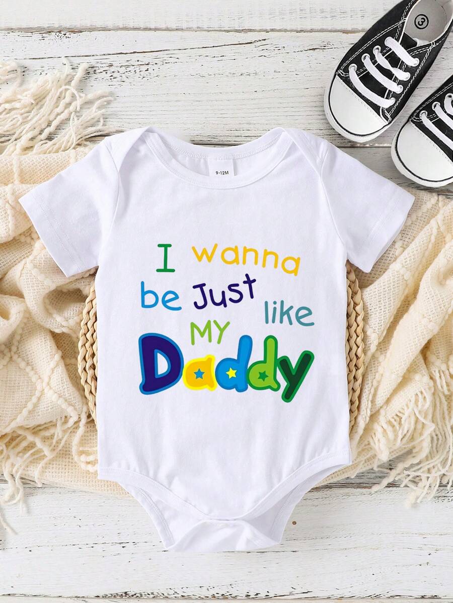 Baby Boy 1pc Summer Short Sleeve Slogan Bodysuit Outfit