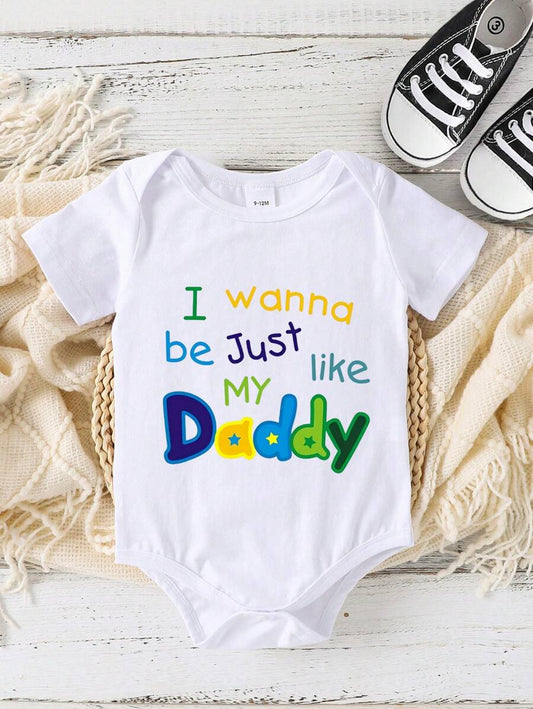 Baby Boy 1pc Summer Short Sleeve Slogan Bodysuit Outfit