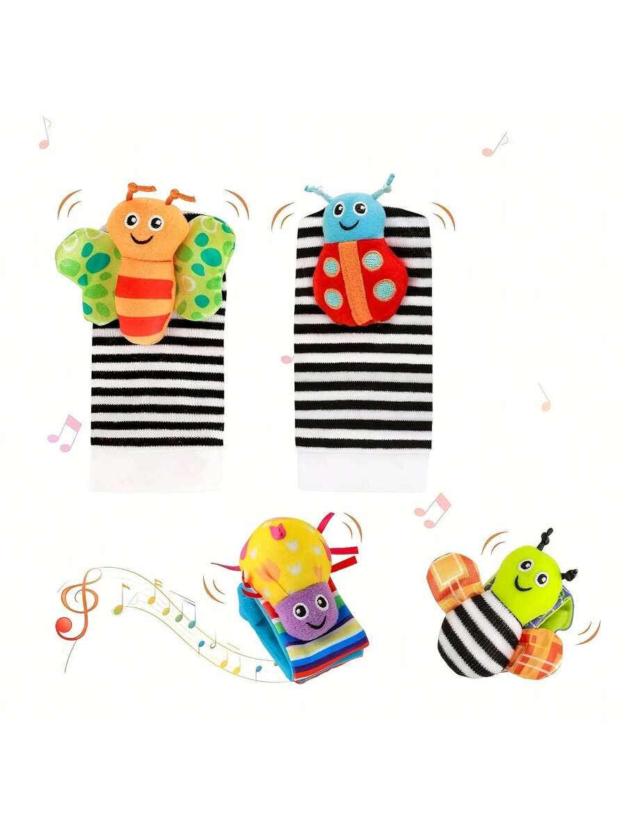 4pcs Baby Wrist Rattle and Foot Finder Toy Set Sensory Teething Toys for Infants Early Learning Gift