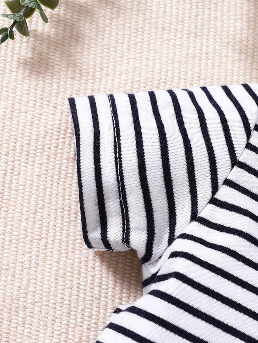 2PCS Baby Boy Striped T Shirt and Bear Suspender Shorts Set for Cute Summer Daily Wear