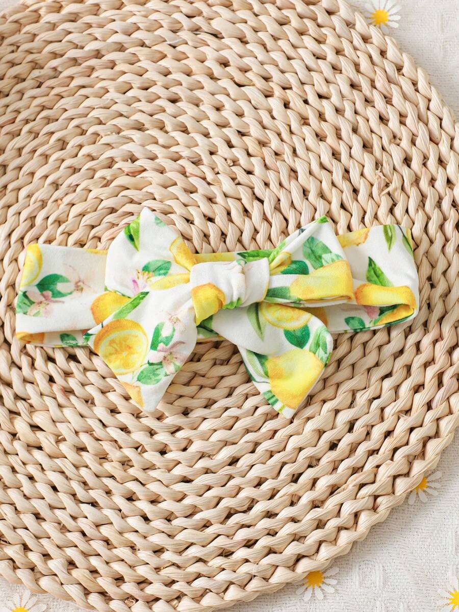 Baby Girl 2026 Summer 3pcs Buttoned Bodysuit and Lemon Skirt Set with Headband