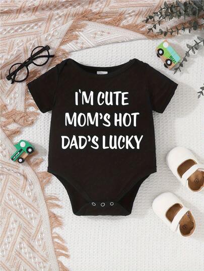 Letter Print Short Sleeve Baby Crawler for Cute Casual Daily Wear