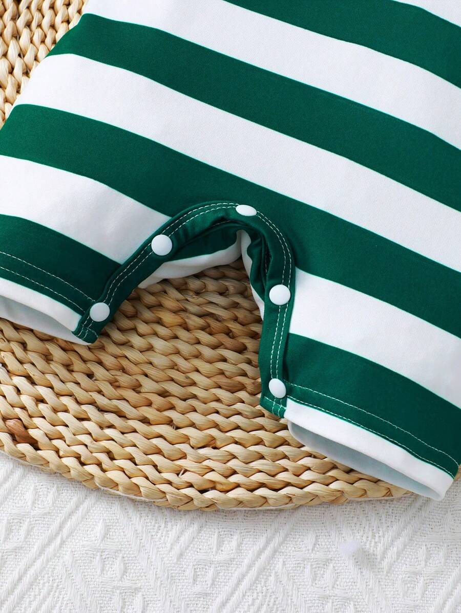 2PCS Baby Color Block Stripe Collared Romper and Shorts Set for Casual Daily Wear