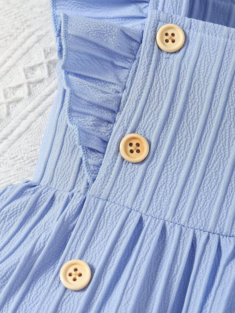 Baby Girl 2pcs Summer Clothes Set - Blue Jacquard Ruffle Romper and Headband