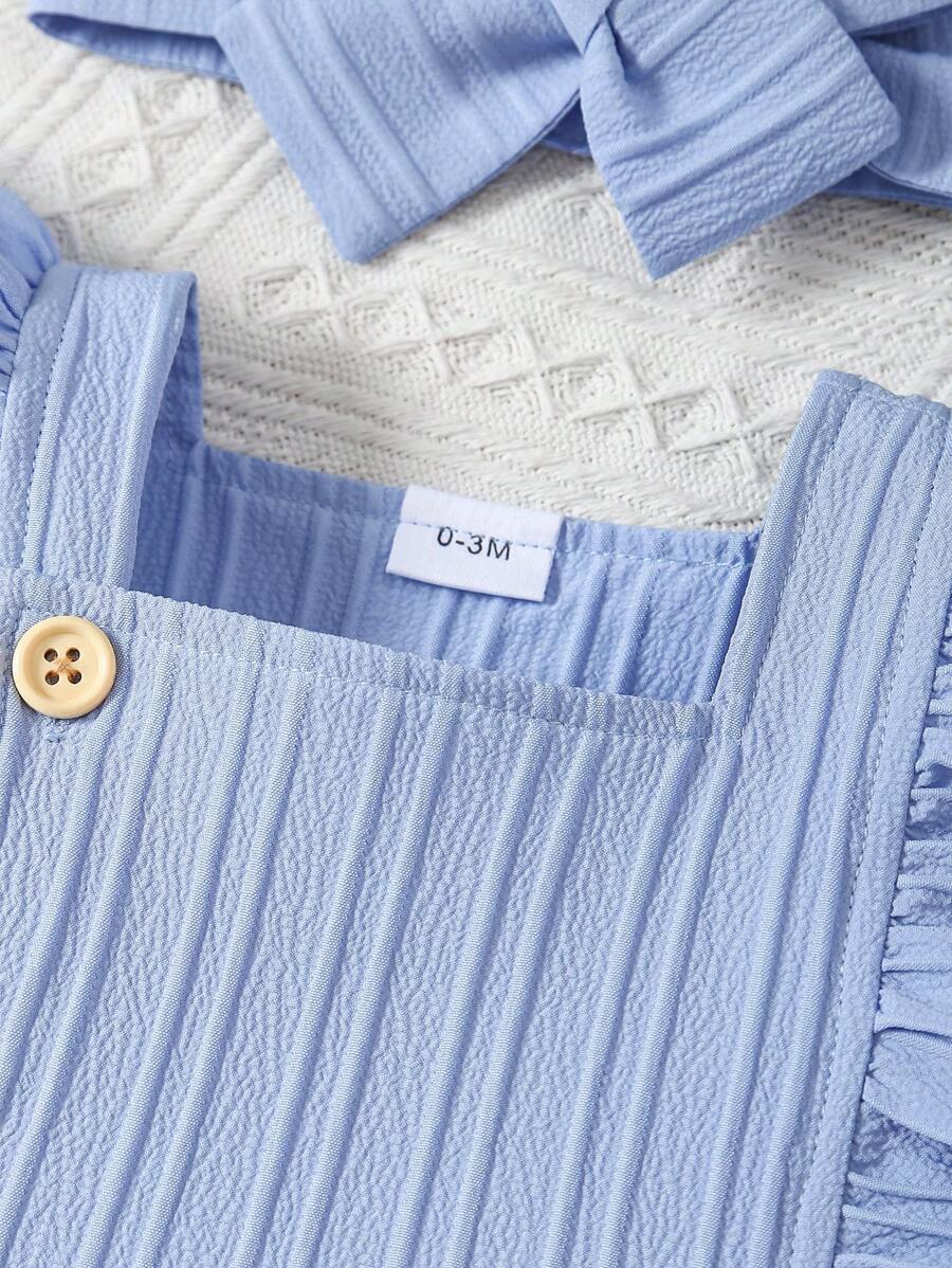 Baby Girl 2pcs Summer Clothes Set - Blue Jacquard Ruffle Romper and Headband