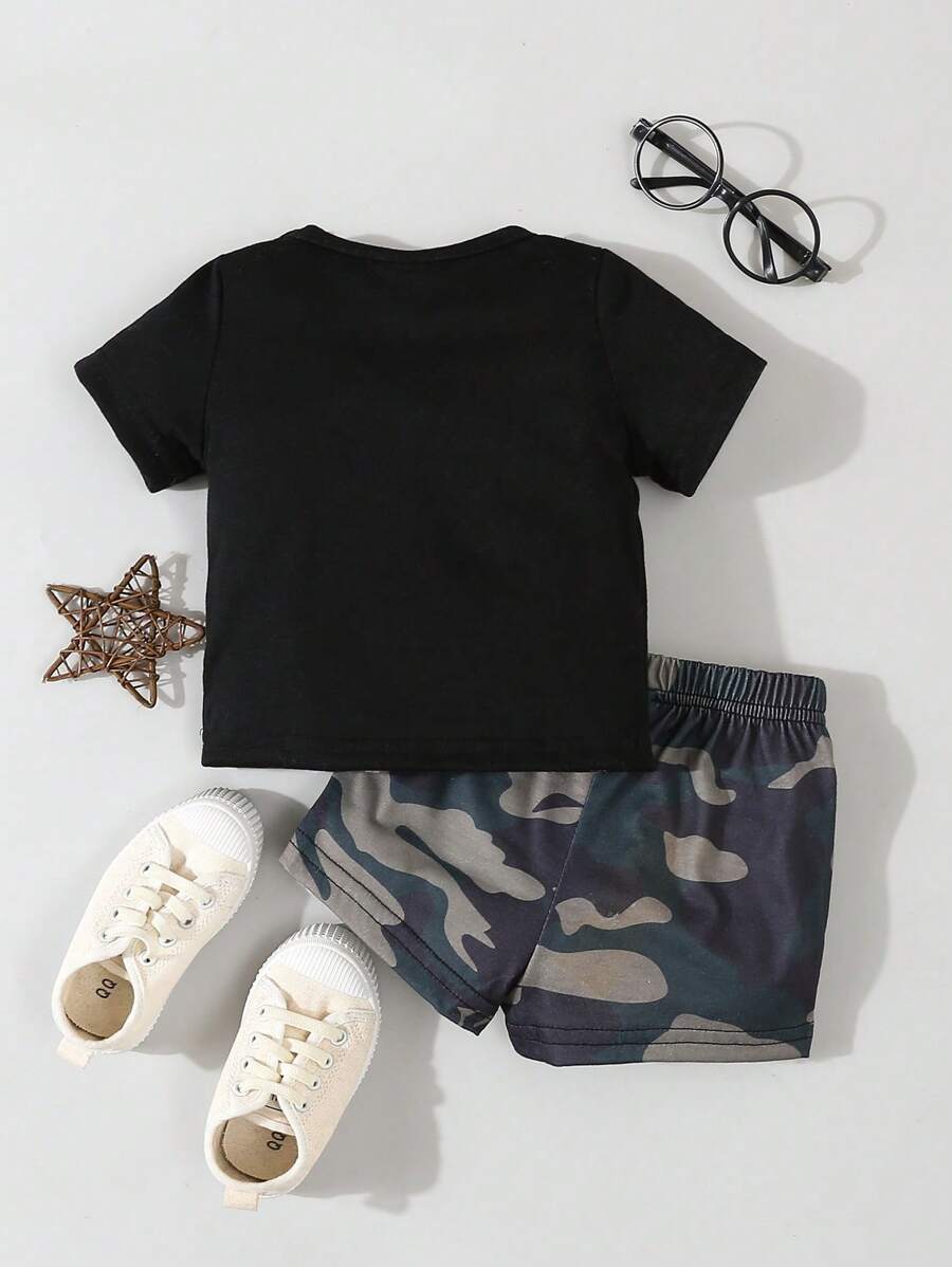 Camouflage Print Short Sleeve Sports Outfit for Baby Boys
