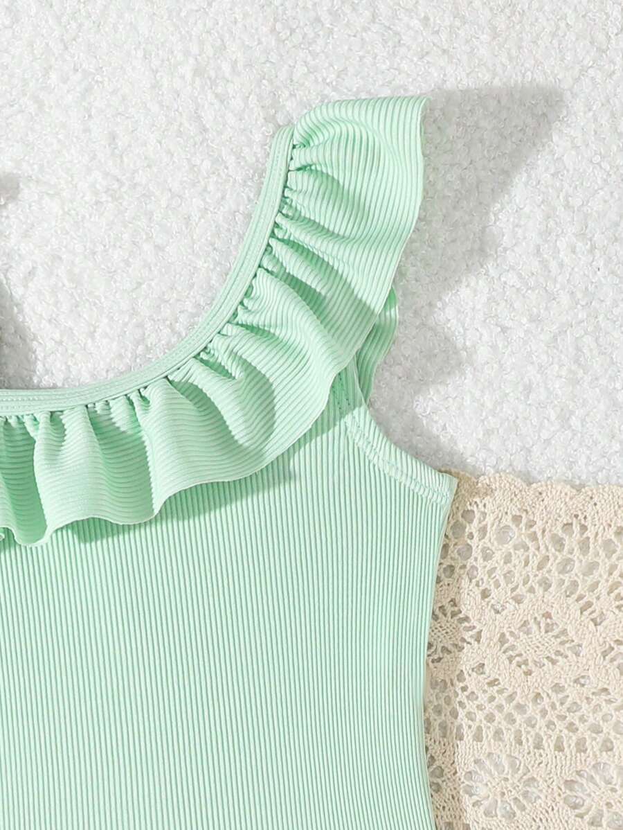 Neon Ruffled Swimwear For Toddler Girls Stylish One Shoulder Beach Outfit
