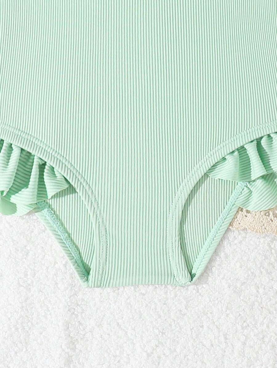 Neon Ruffled Swimwear For Toddler Girls Stylish One Shoulder Beach Outfit