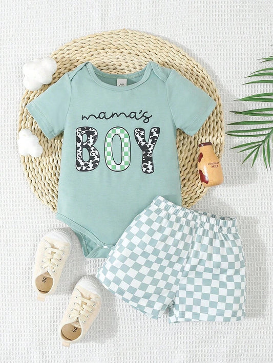 Baby Boy Green Plaid Bodysuit Set Cute Spring Summer One Piece Outfit