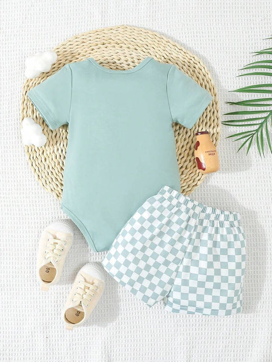 Baby Boy Green Plaid Bodysuit Set Cute Spring Summer One Piece Outfit