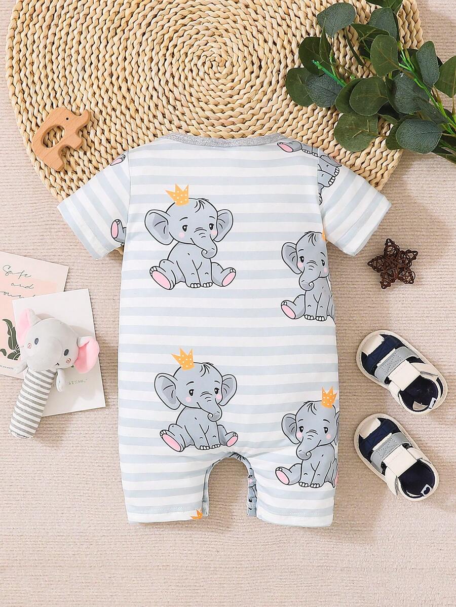 Sweet Elephant Print Romper for Baby Boys - Cute Casual Daily Wear
