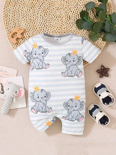 Sweet Elephant Print Romper for Baby Boys - Cute Casual Daily Wear