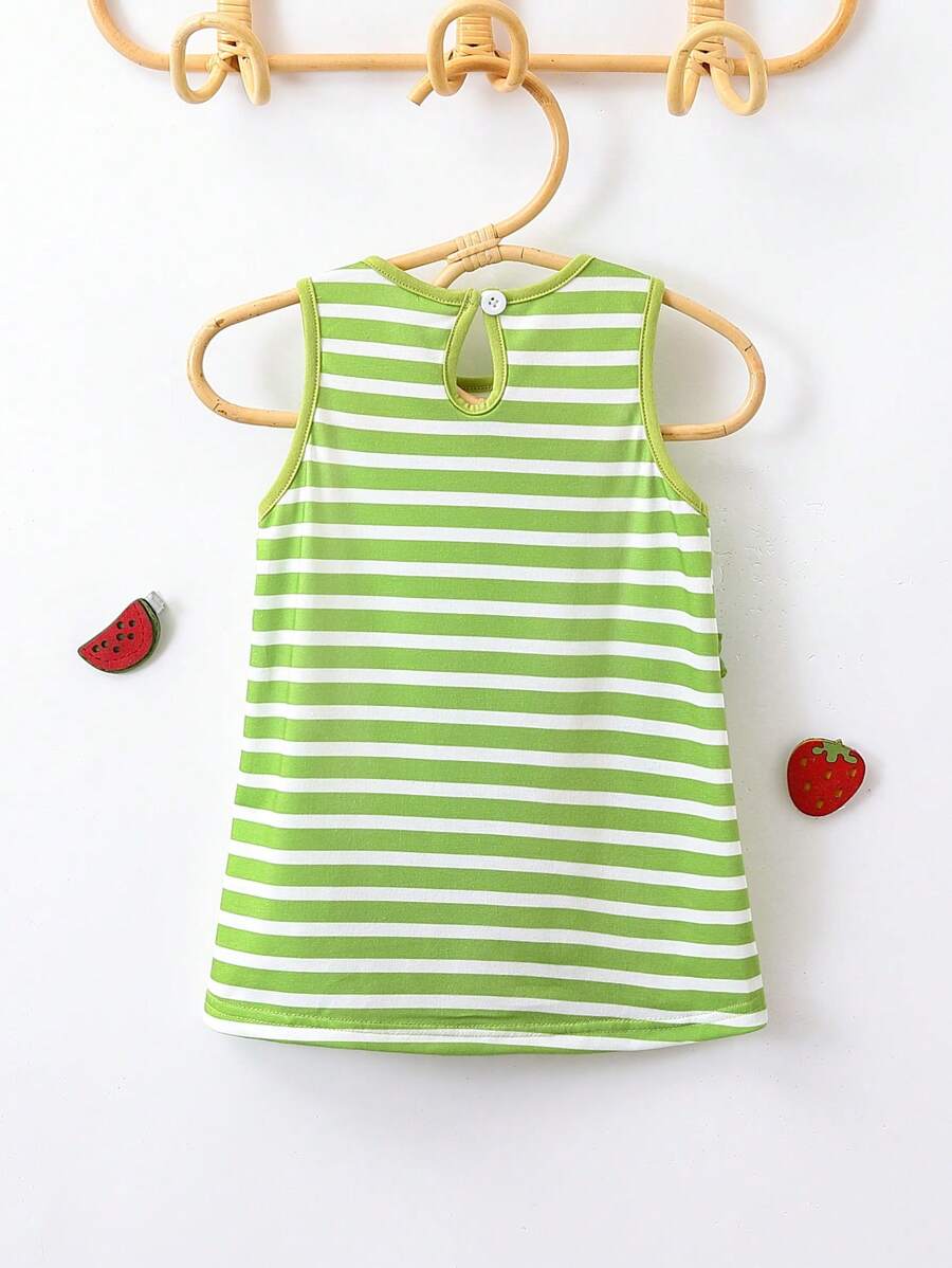 Baby Girl Striped Spliced Ruffle Trim Sleeveless Summer Casual Dress