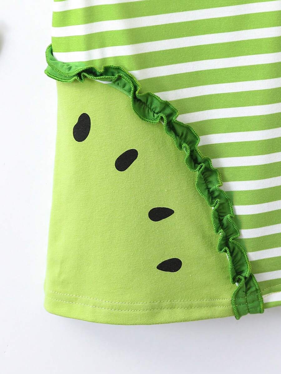 Baby Girl Striped Spliced Ruffle Trim Sleeveless Summer Casual Dress