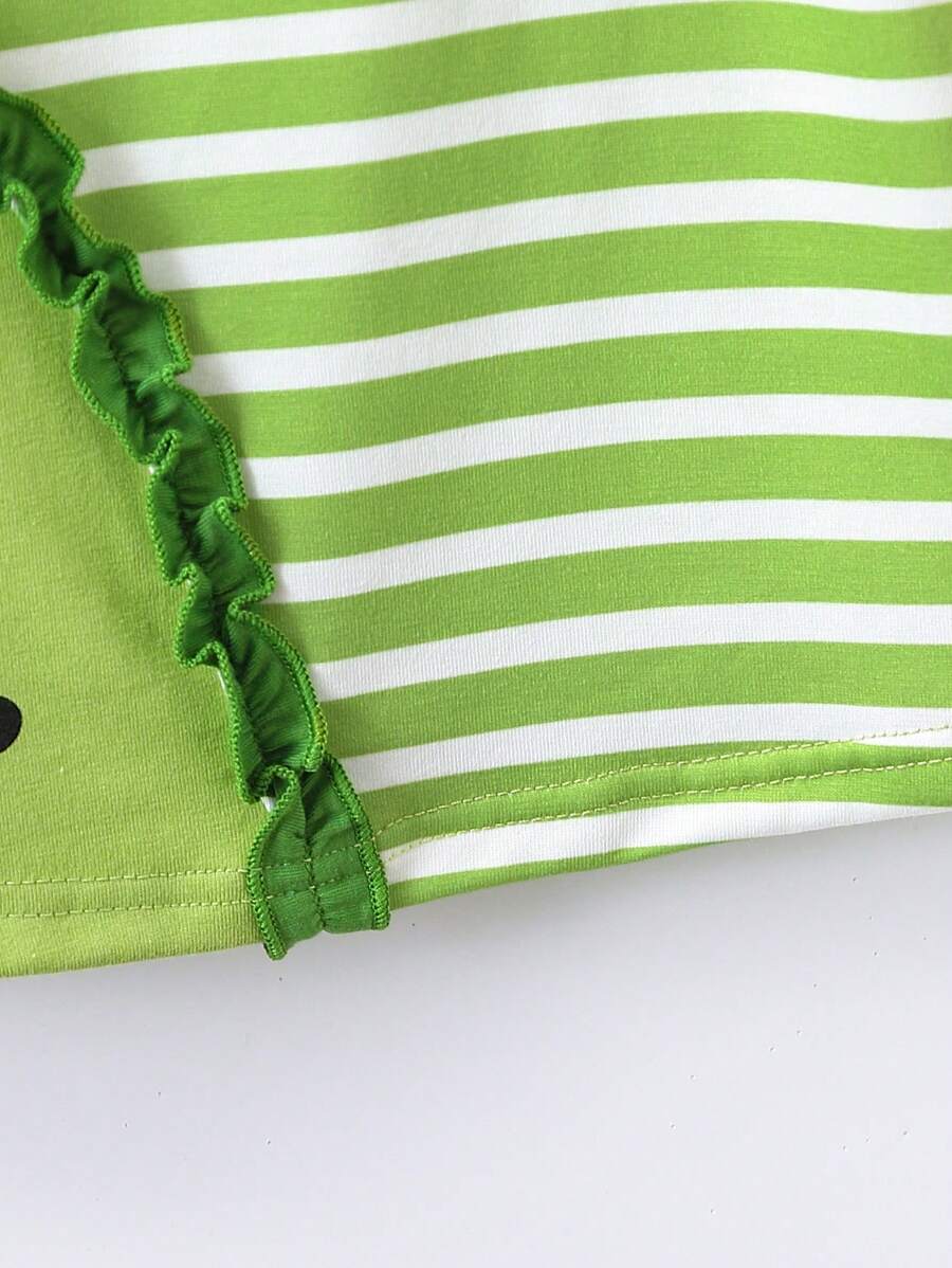Baby Girl Striped Spliced Ruffle Trim Sleeveless Summer Casual Dress