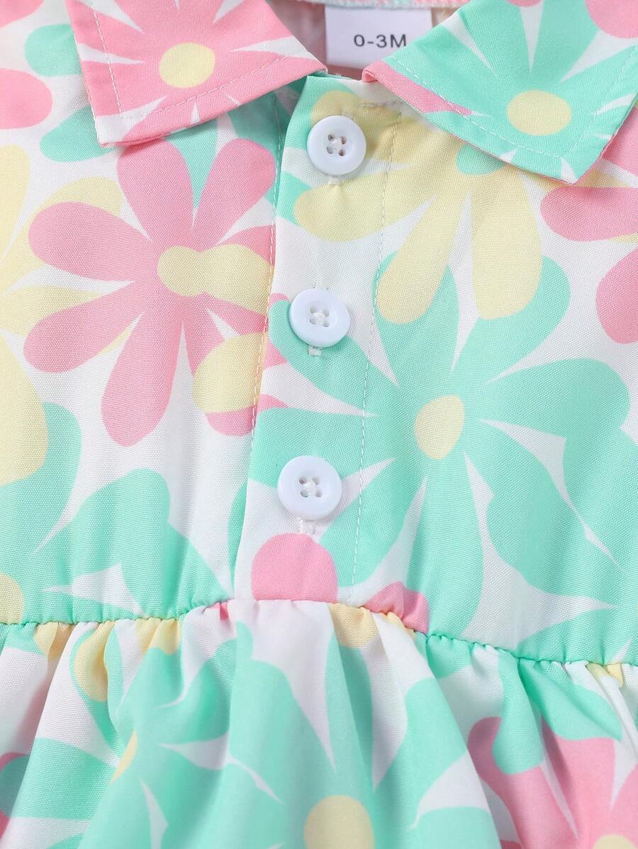 2pcs Baby Girl Floral Romper Set - Sleeveless Ruffle Jumpsuit with Matching Sun Hat