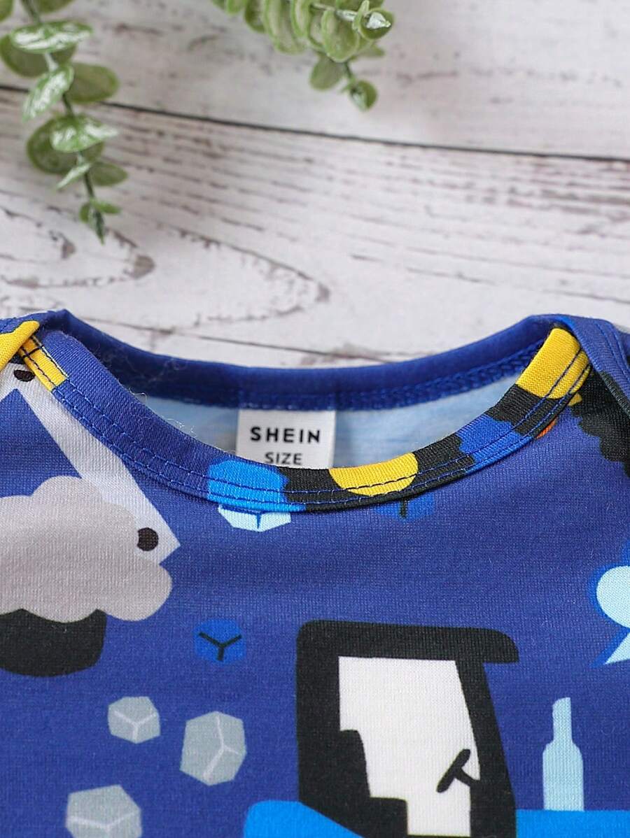 Toddler Boy Construction Machinery Print Short Sleeve Romper 2 Piece Casual Spring Summer Outfit Set