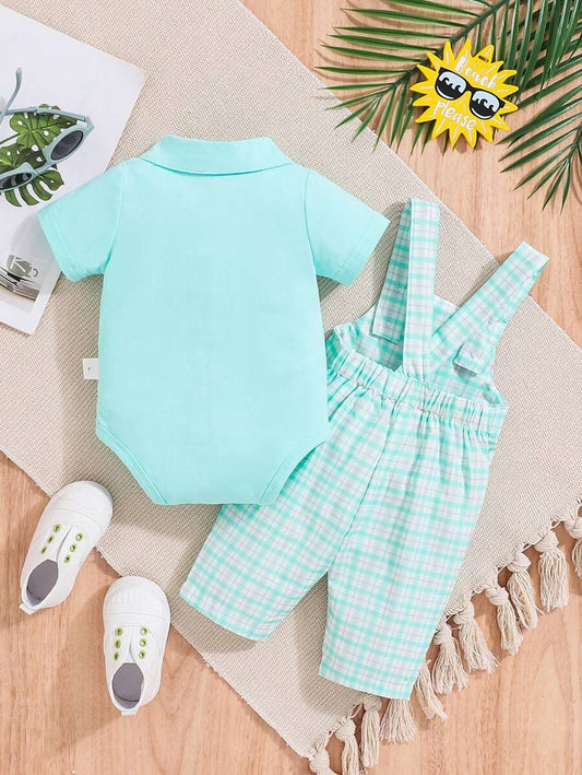 Baby Boy Plaid Print Sleeveless Outfit Set for Spring Casual Wear
