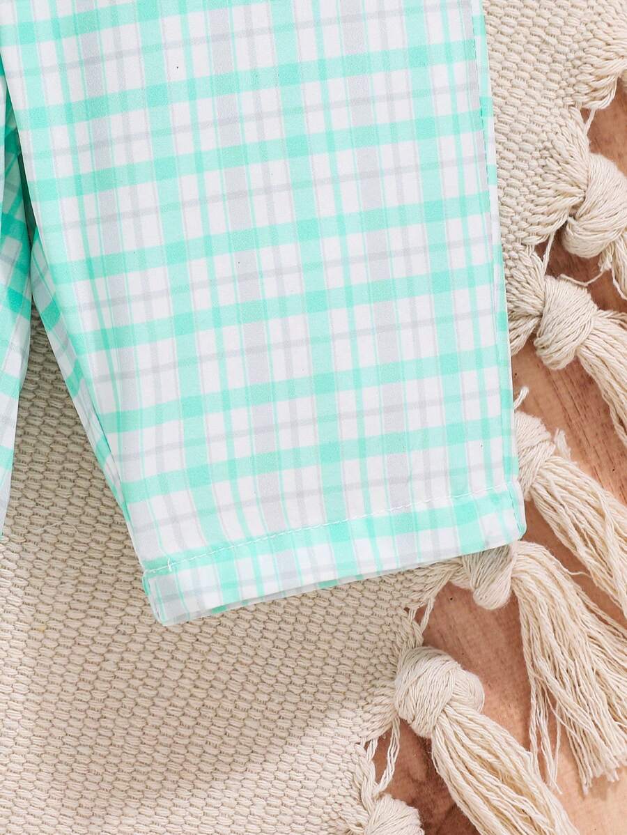 Baby Boy Plaid Print Sleeveless Outfit Set for Spring Casual Wear