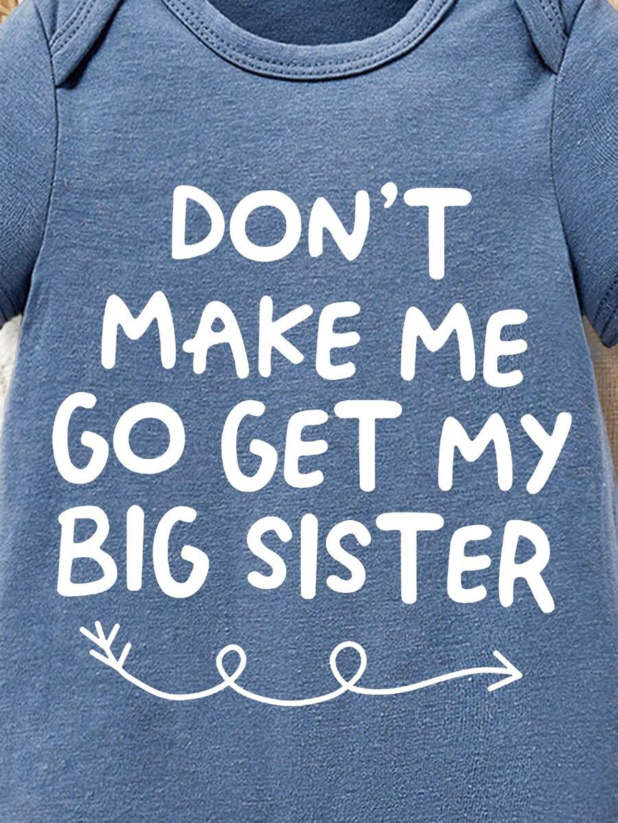 Casual Cotton Baby Boys Romper With Funny Big Sister Slogan Print