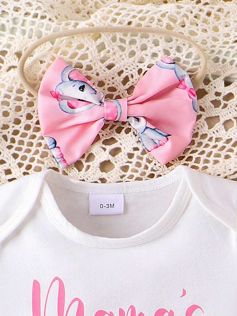 Baby Girl Animal and Letter Print Bodysuit with Shorts Set