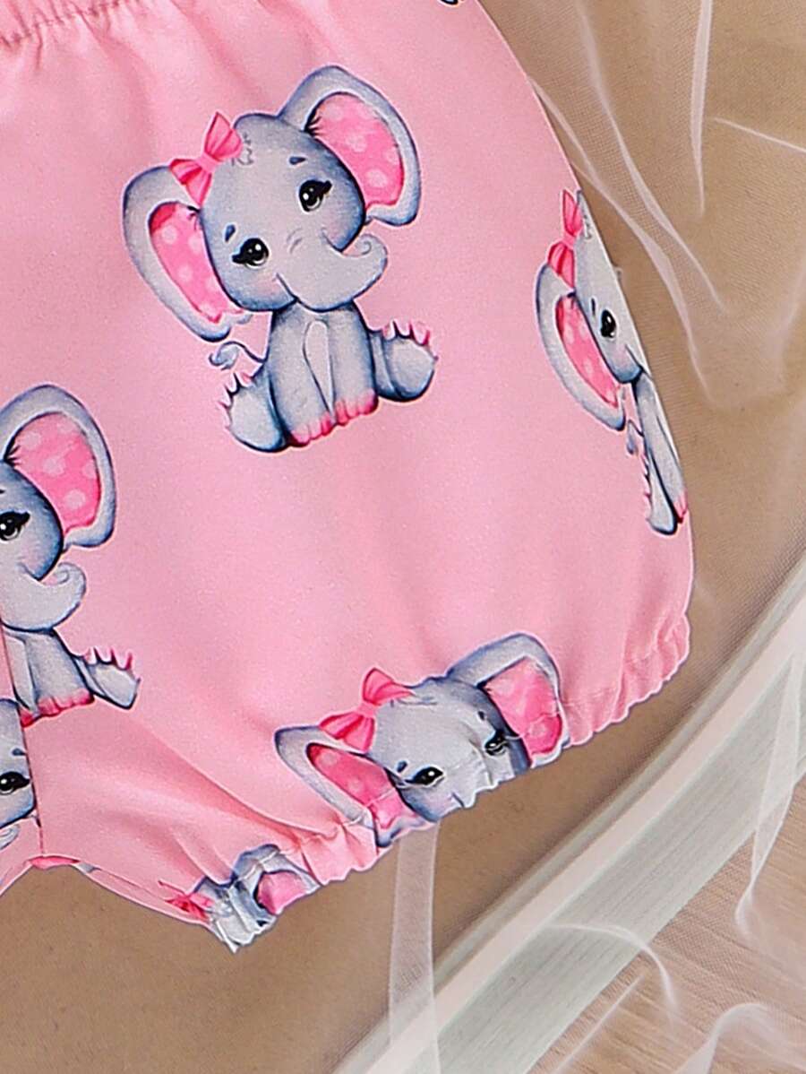 Baby Girl Animal and Letter Print Bodysuit with Shorts Set