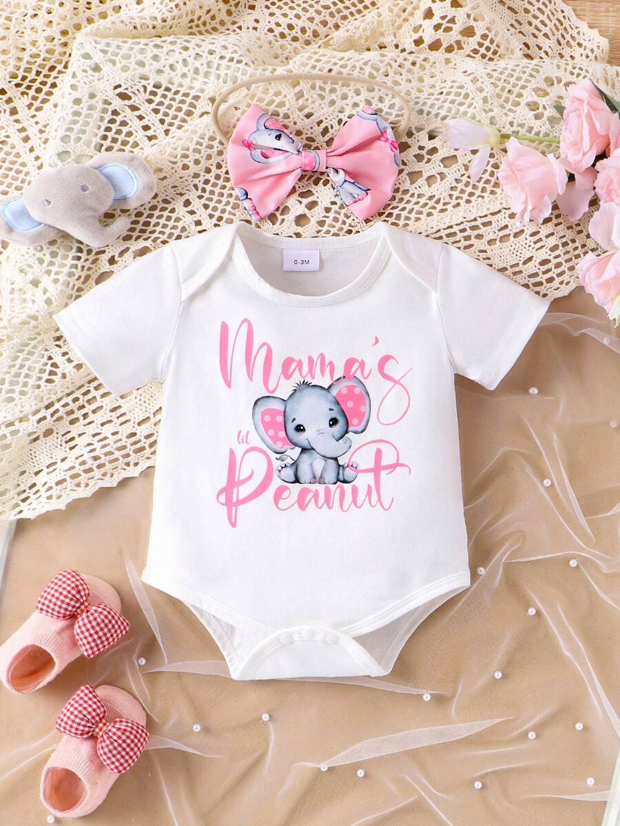 Baby Girl Animal and Letter Print Bodysuit with Shorts Set