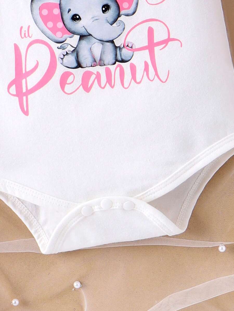 Baby Girl Animal and Letter Print Bodysuit with Shorts Set